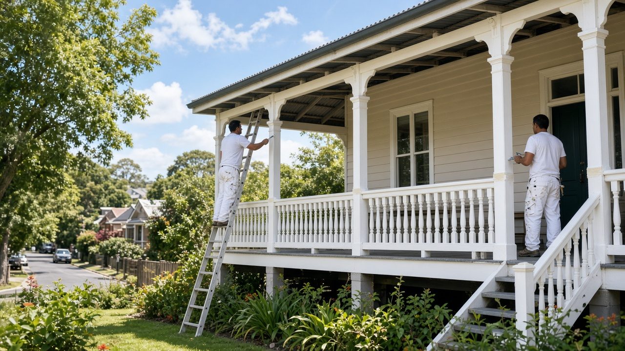 Professional painters working on a Queenslander verandah — hero banner