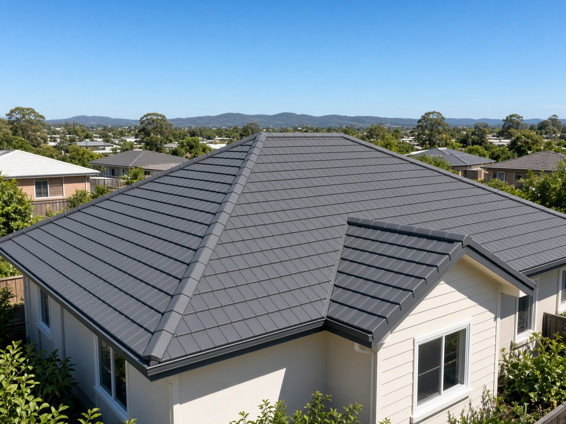 Freshly coated charcoal tiled roof — roof painting Brisbane